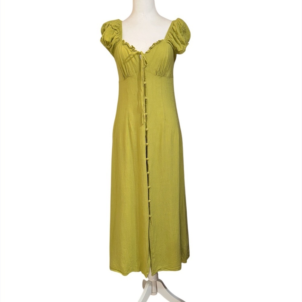 Primark Sweetheart Neckline Button Down Linen Blend Ruffle Fairy Coquette Pixi